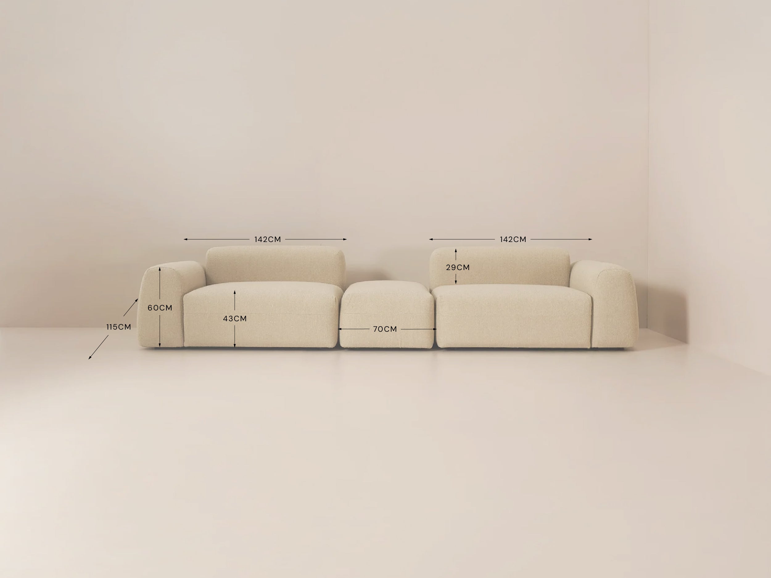 Oslo, 3 Section Pouffe
